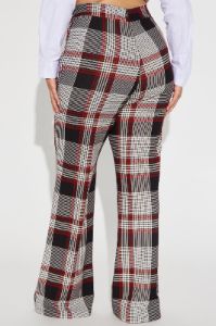 Call It Even Wide Leg Plaid Dress Pant - Red/combo sold by Fashion Nova
