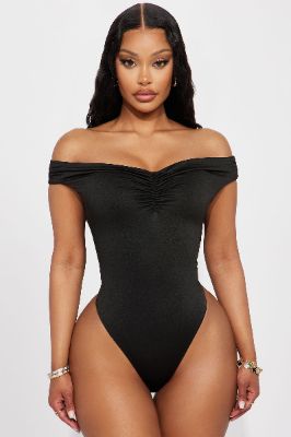 Date Night Off Shoulder Bodysuit - Black sold by Fashion Nova
