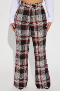 Call It Even Wide Leg Plaid Dress Pant - Red/combo sold by Fashion Nova