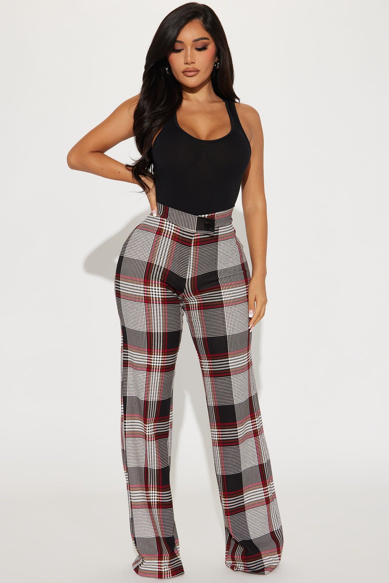 Call It Even Wide Leg Plaid Dress Pant - Red/combo sold by Fashion Nova
