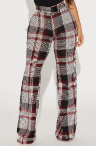 Call It Even Wide Leg Plaid Dress Pant - Red/combo sold by Fashion Nova