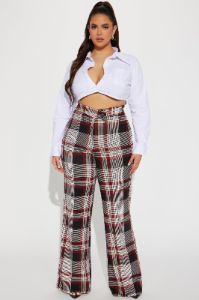 Call It Even Wide Leg Plaid Dress Pant - Red/combo sold by Fashion Nova