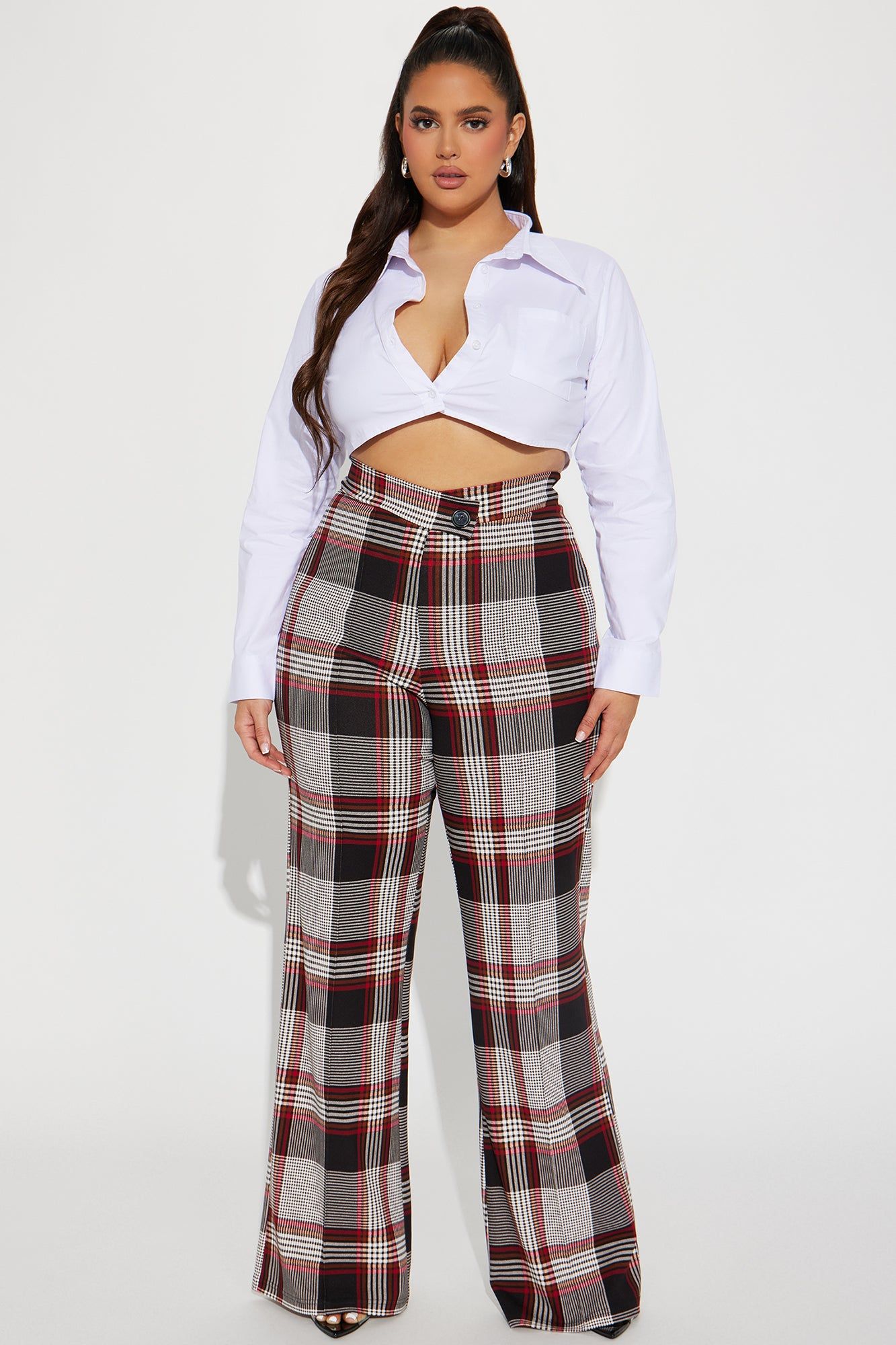 Call It Even Wide Leg Plaid Dress Pant - Red/combo sold by Fashion Nova product image thumbnail 4