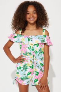 Mini Button Front Yummy Knit Romper - White/combo sold by Fashion Nova