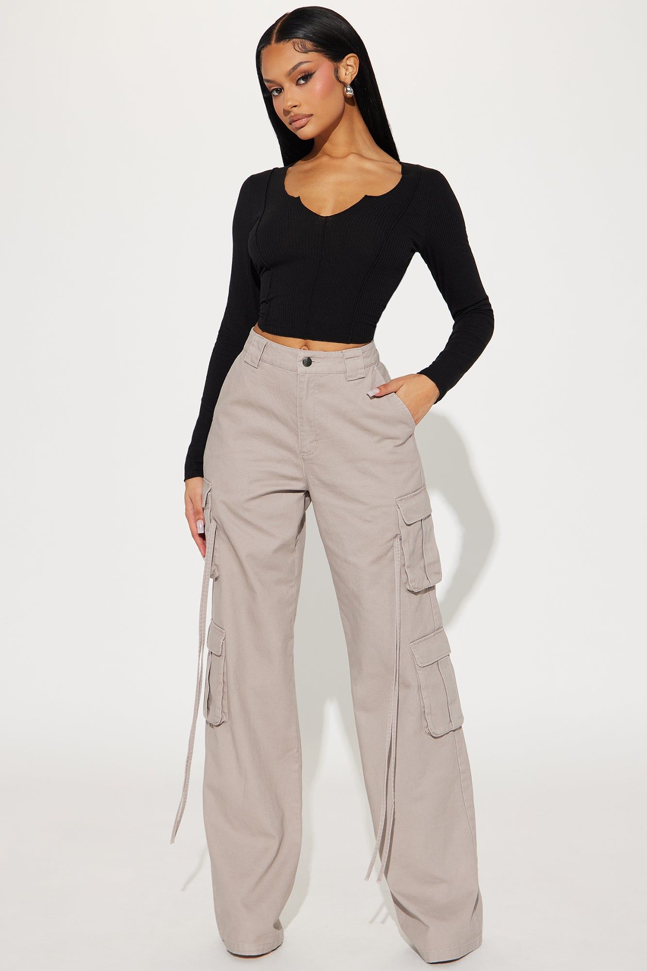 Tall Golden Hour Wide Leg Cargo Pant - Grey sold by Fashion Nova
