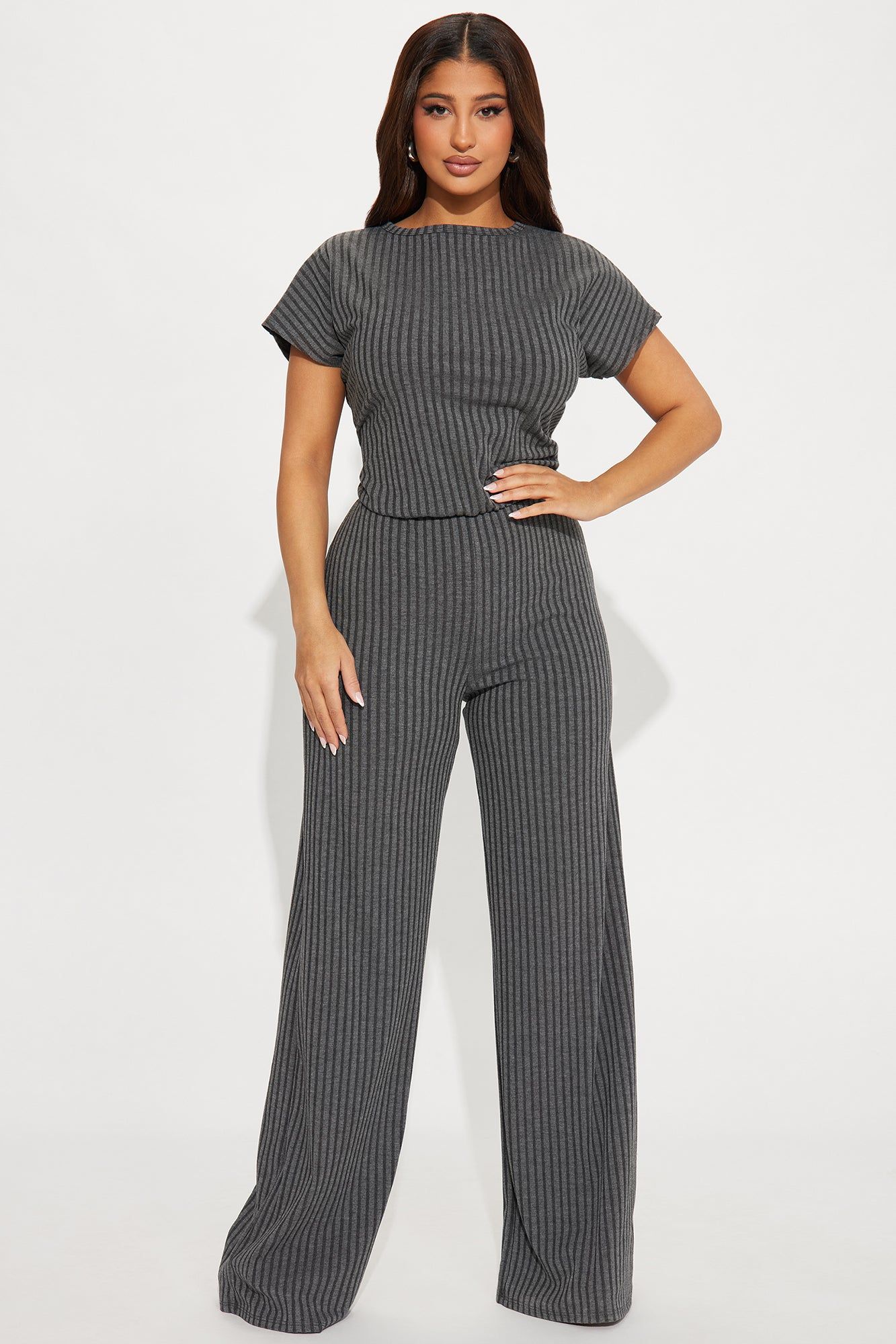 Too Little Too Late Ribbed Jumpsuit - Charcoal sold by Fashion Nova