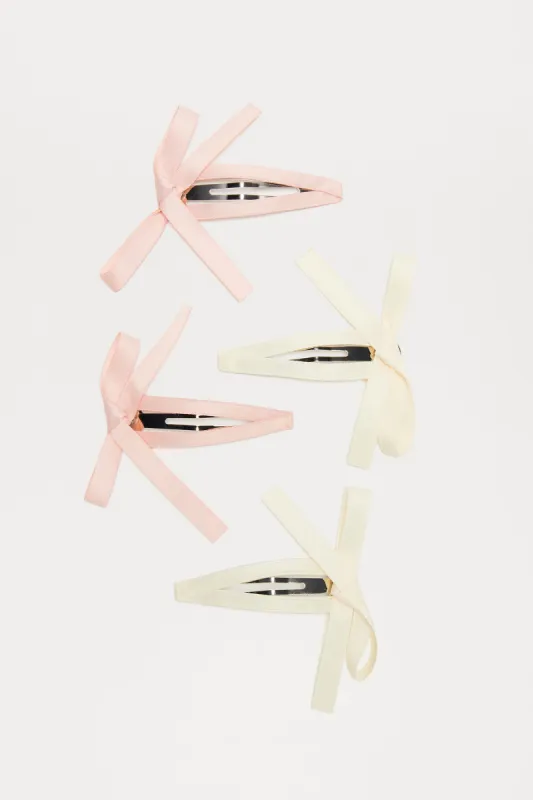 Acting Sweet Bow Hair Clip Set - White/Pink sold by Fashion Nova