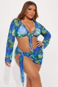 Madeleine 2 Piece Cover Up Set - Blue/combo sold by Fashion Nova