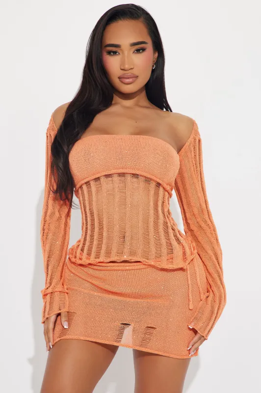 Rae Sequin Crochet 3 Piece Cover Up Skirt Set - Orange sold by Fashion Nova