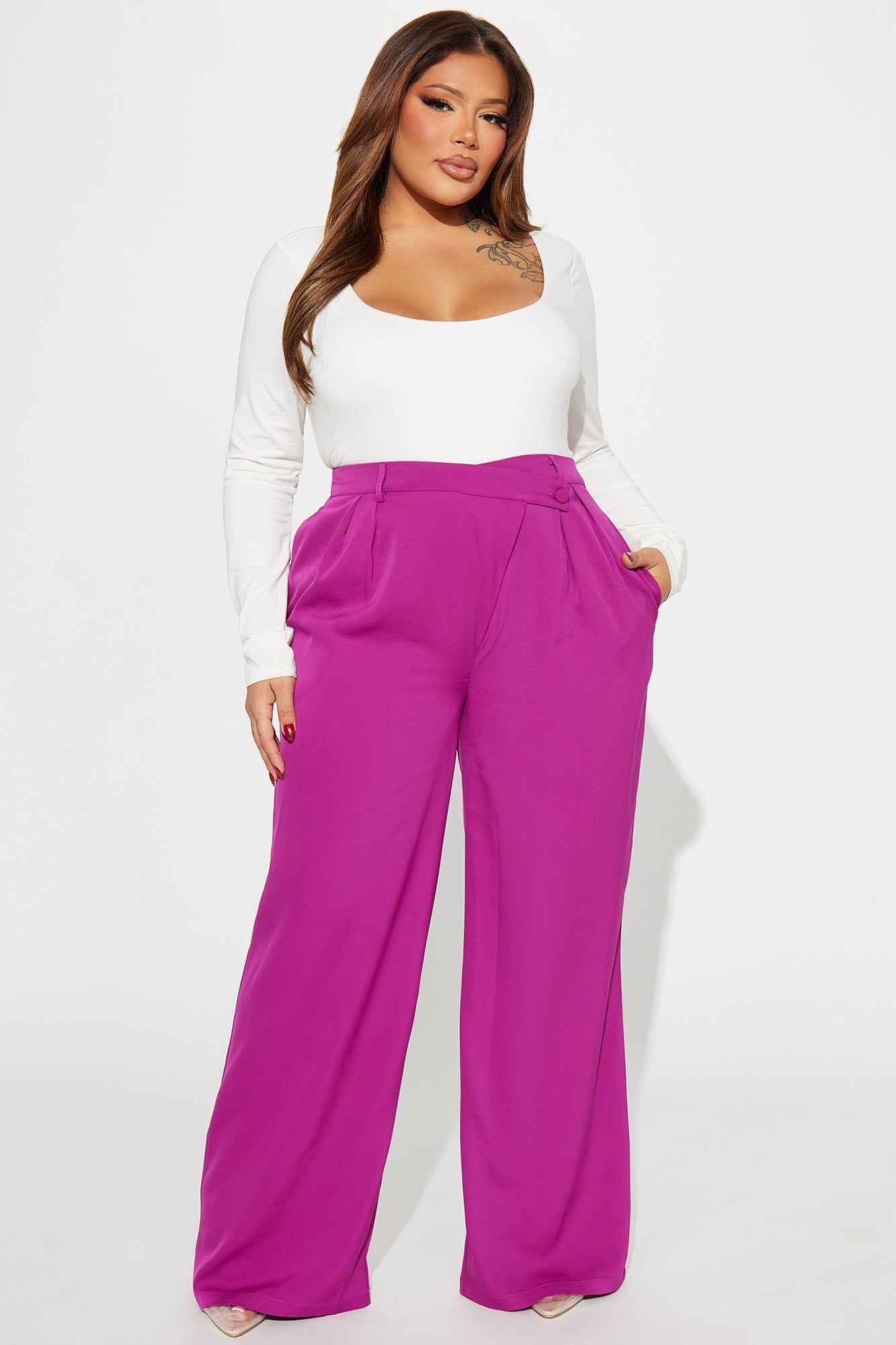 Annalise Asymmetrical Trouser - Magenta sold by Fashion Nova product image thumbnail 4