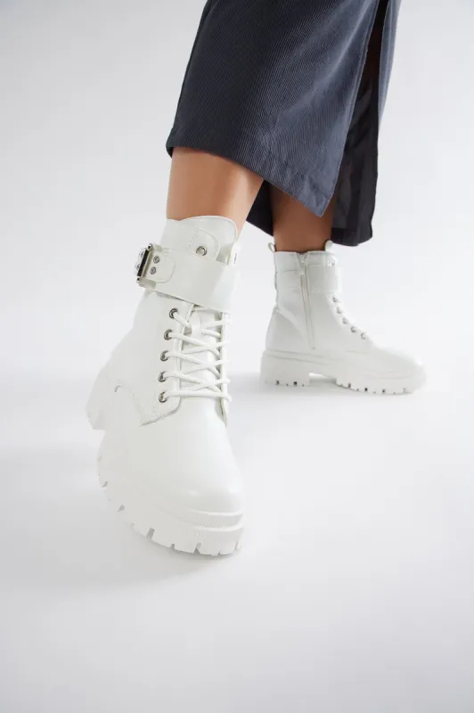 Tory Combat Boots - White sold by Fashion Nova