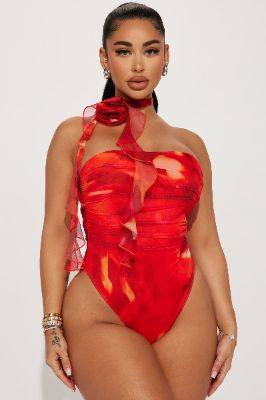 Rosalia Rosette Bodysuit - Red/combo sold by Fashion Nova