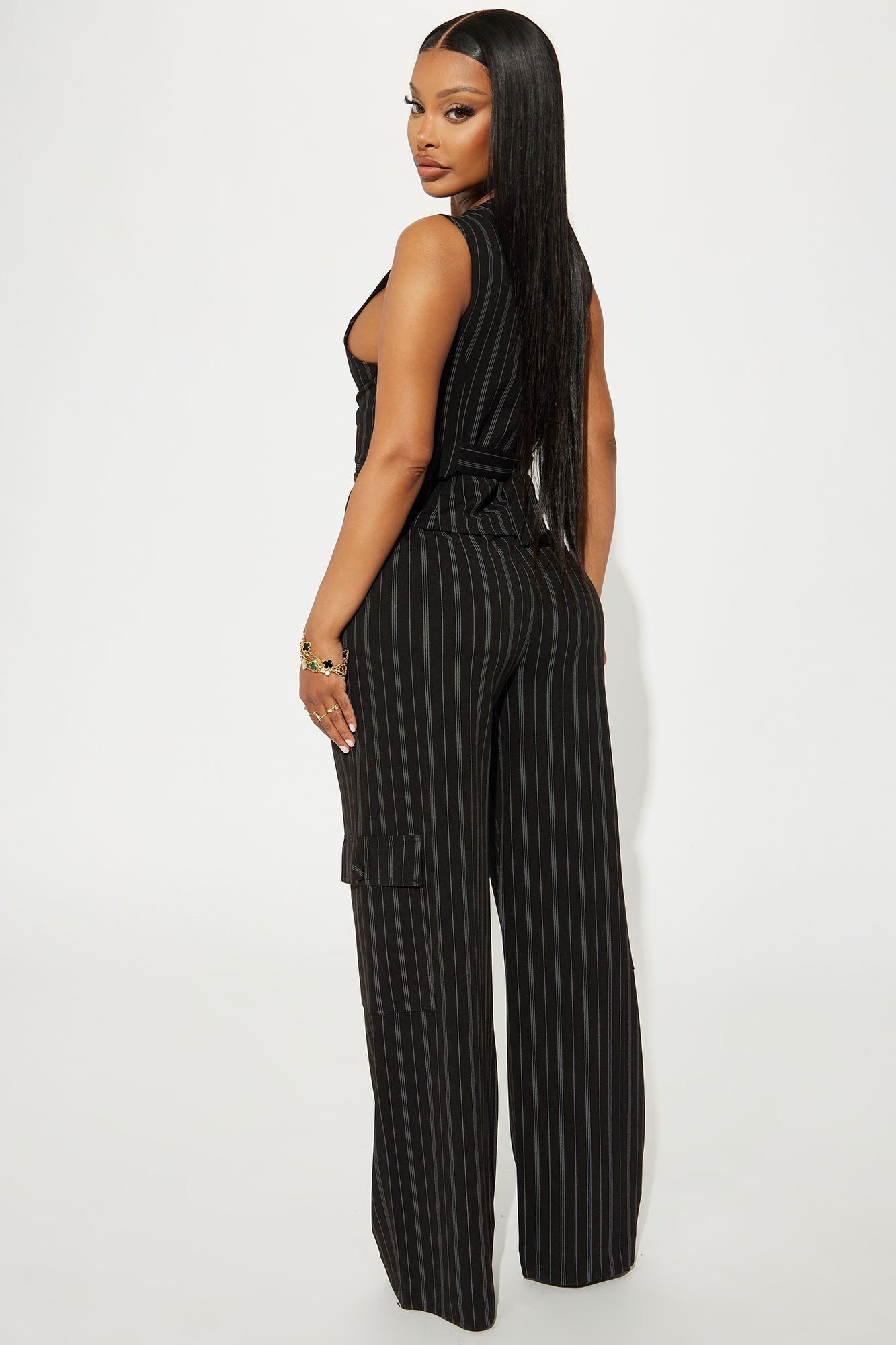 Heidy Pinstripe Vest Pant Set - Black sold by Fashion Nova product image thumbnail 3