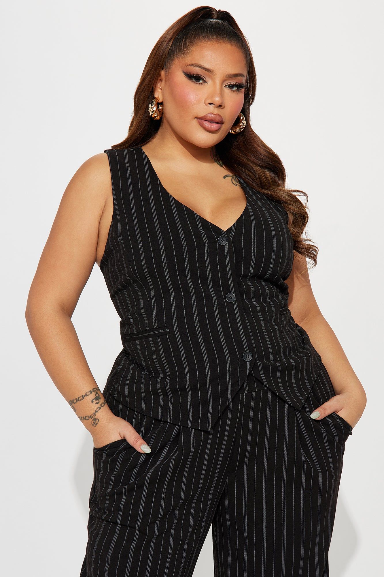 Heidy Pinstripe Vest Pant Set - Black sold by Fashion Nova product image thumbnail 5