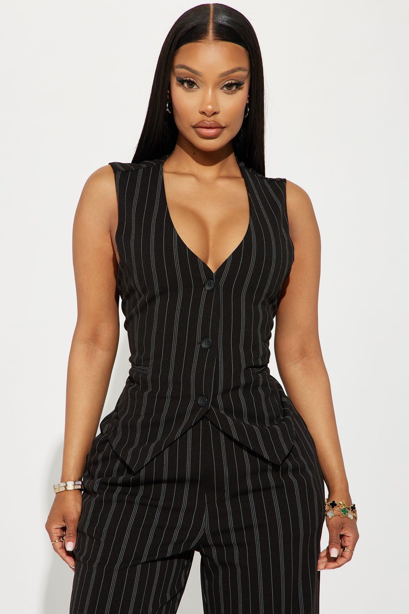 Heidy Pinstripe Vest Pant Set - Black sold by Fashion Nova product image thumbnail 2