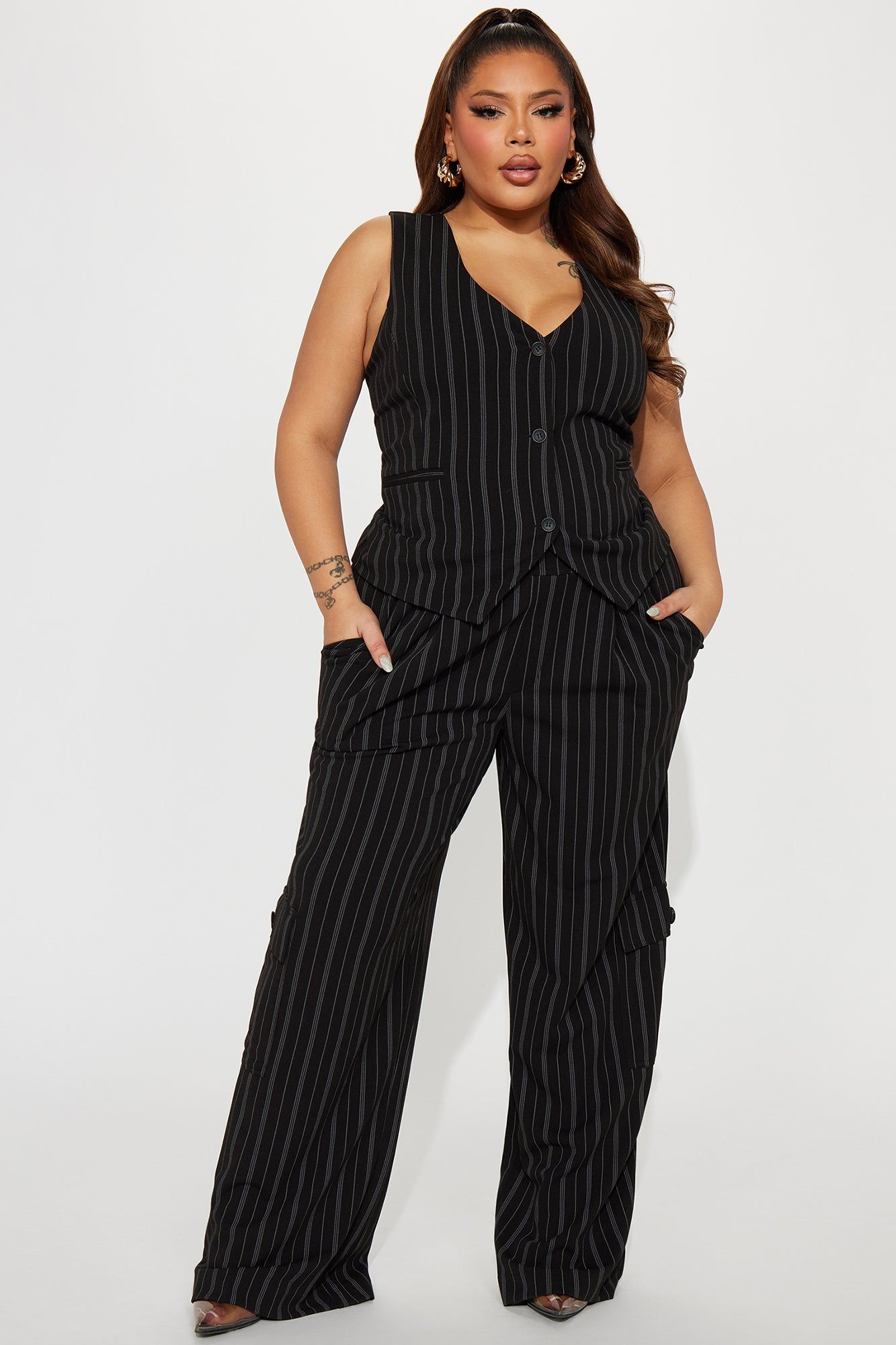 Heidy Pinstripe Vest Pant Set - Black sold by Fashion Nova product image thumbnail 4