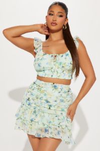Sweet As Pie Floral Skirt Set - Aqua sold by Fashion Nova