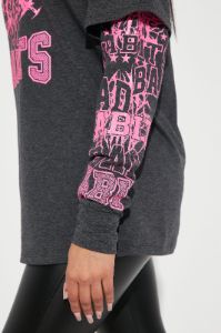 Bad Habits Double Sleeve Graphic Top - Charcoal sold by Fashion Nova