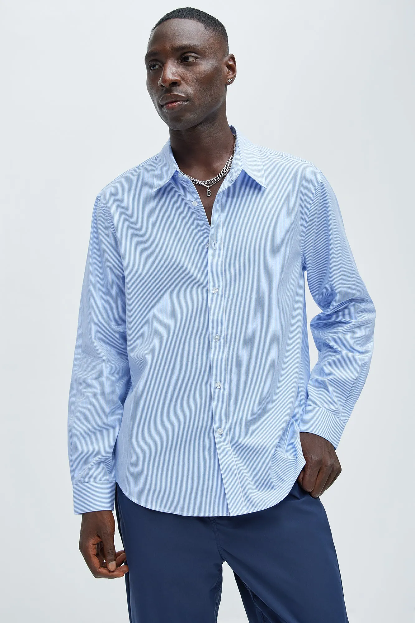 Oxford Stripe Shirt - Blue sold by Fashion Nova