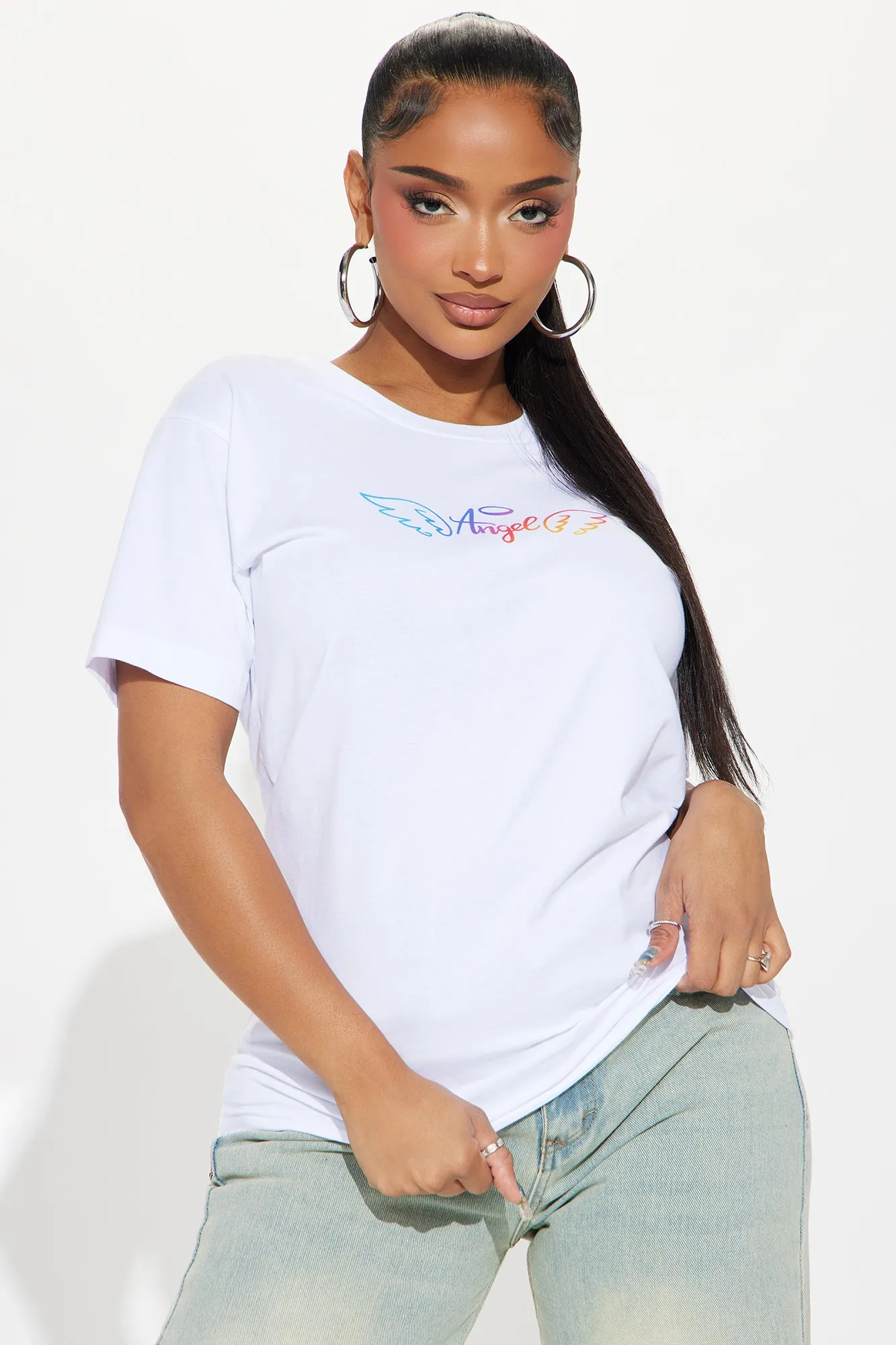 Angel Energy Short Sleeve Tee - White sold by Fashion Nova