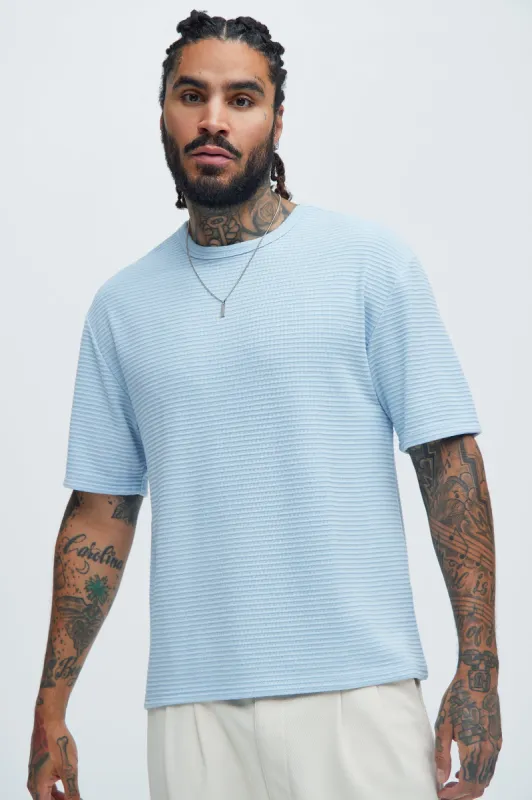 Athens Rib Textured Relaxed Short Sleeve Tee - Light Blue sold by Fashion Nova