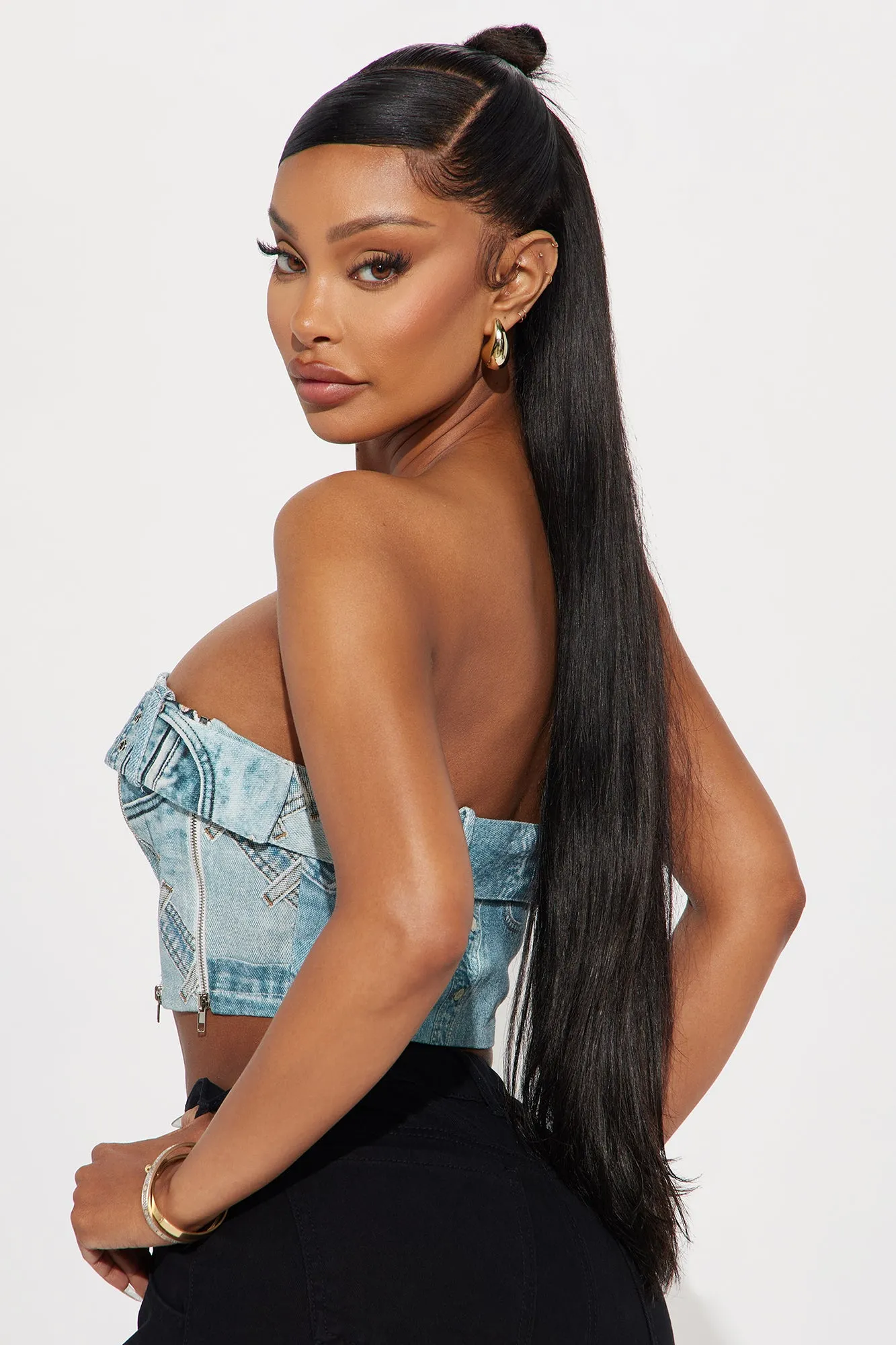 Down For It Denim Print Top - Blue/combo sold by Fashion Nova product image thumbnail 3