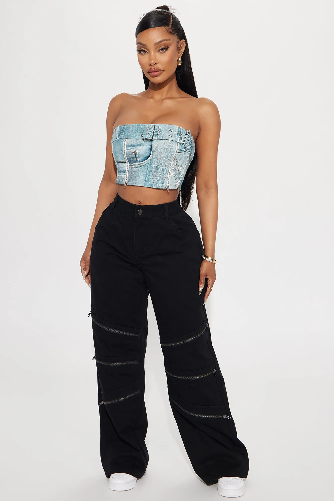 Down For It Denim Print Top - Blue/combo sold by Fashion Nova product image thumbnail 2