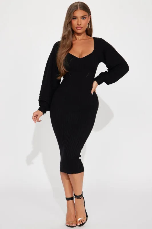 Gemini Sweater Midi Dress - Black sold by Fashion Nova