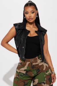 Heartbreaker Faux Leather Vest - Black sold by Fashion Nova