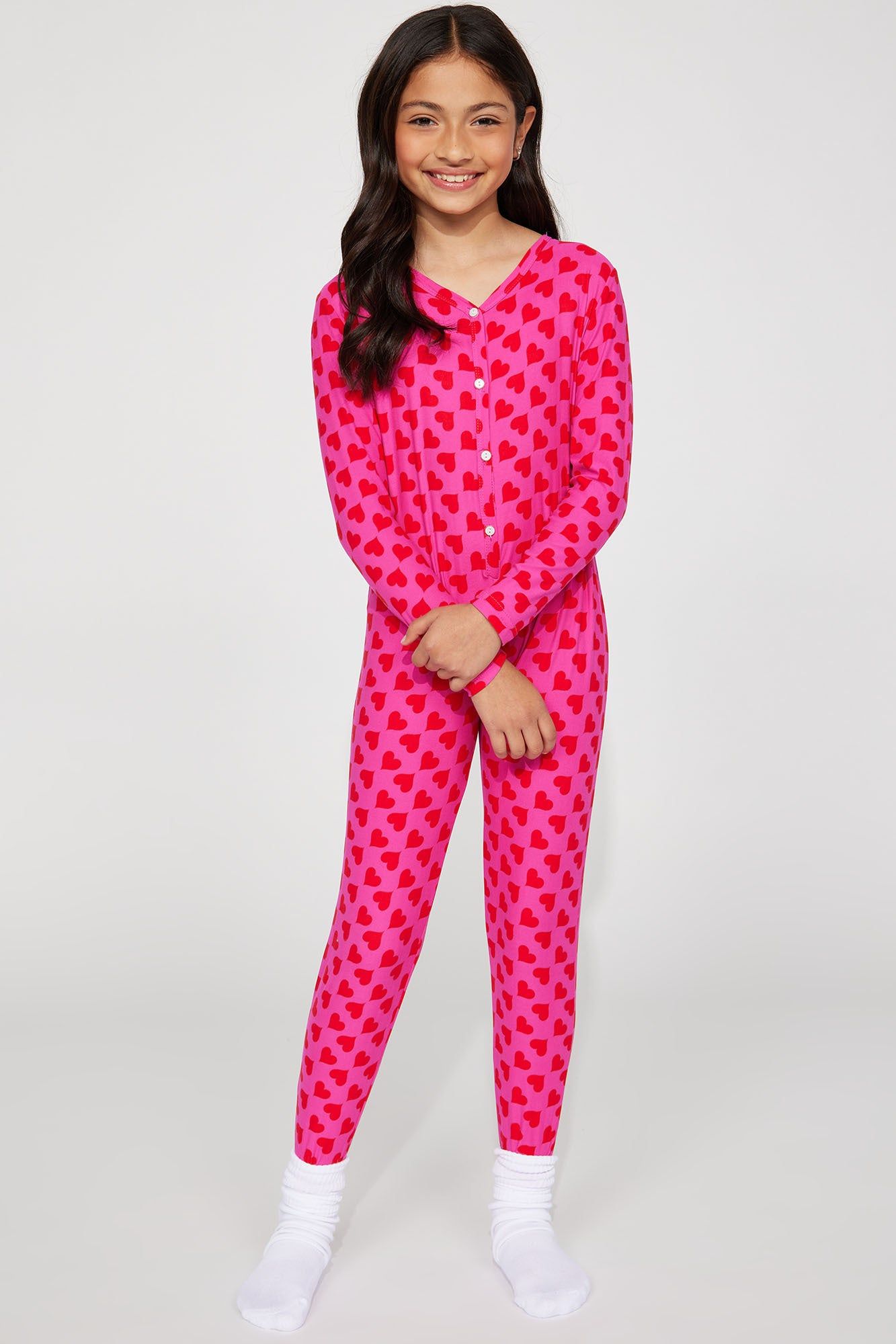 Mini You Have My Heart Tight Fit Jumpsuit Onesie - Hot Pink/combo sold by Fashion Nova