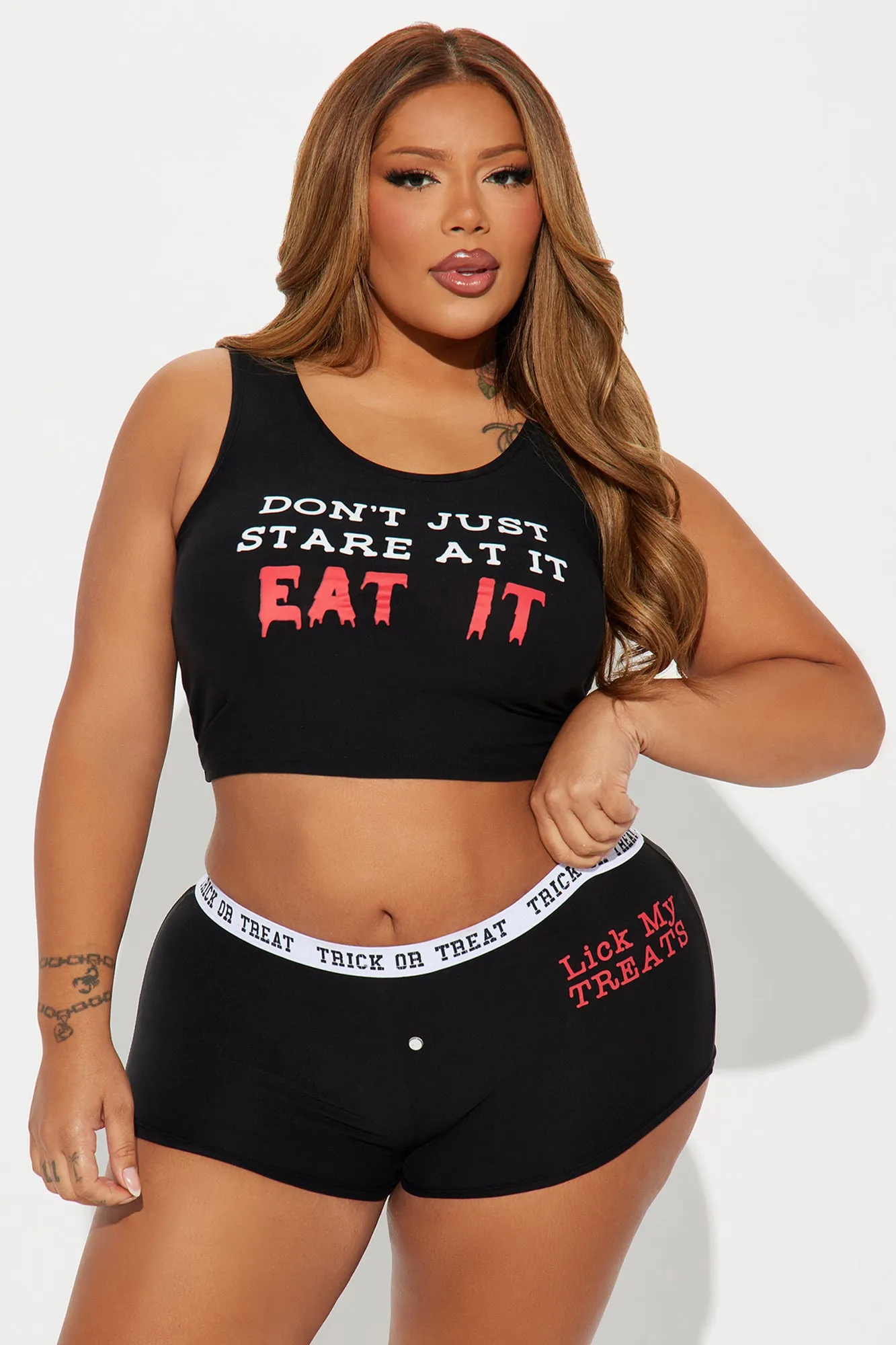 Don't Just Stare At It Halloween PJ Set - Black/combo sold by Fashion Nova product image thumbnail 5