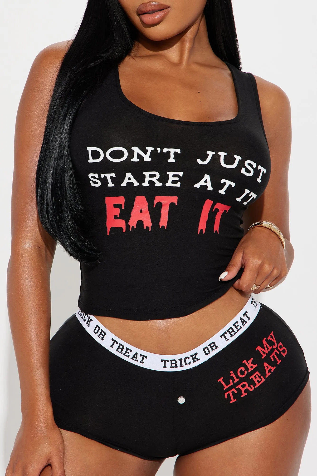 Don't Just Stare At It Halloween PJ Set - Black/combo sold by Fashion Nova product image thumbnail 2