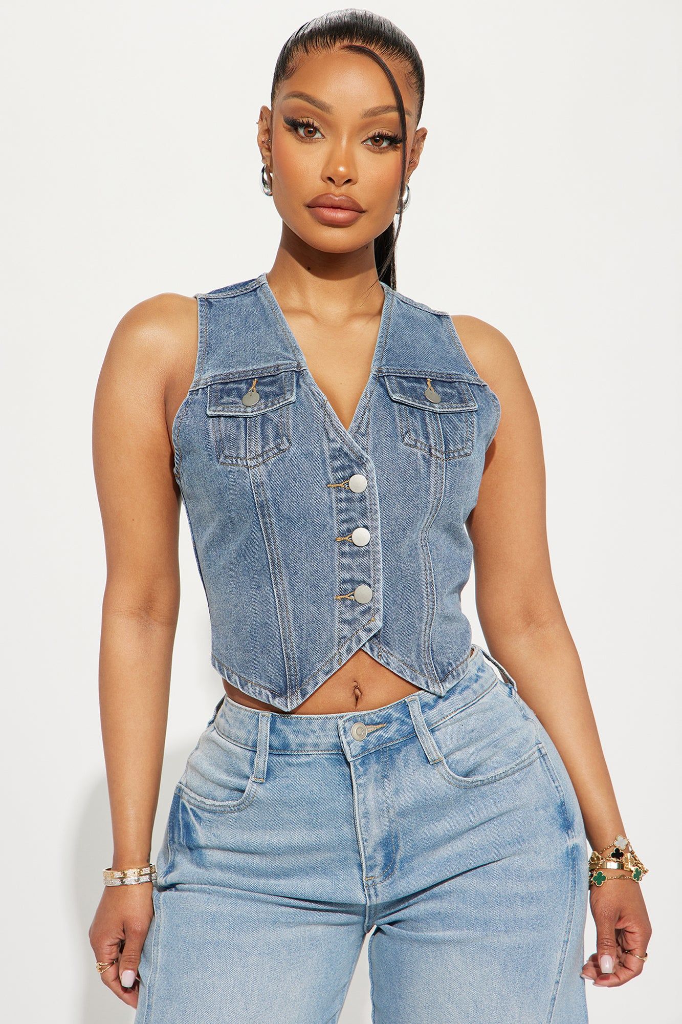 Chasing The Sun Denim Vest Top - Medium Wash sold by Fashion Nova