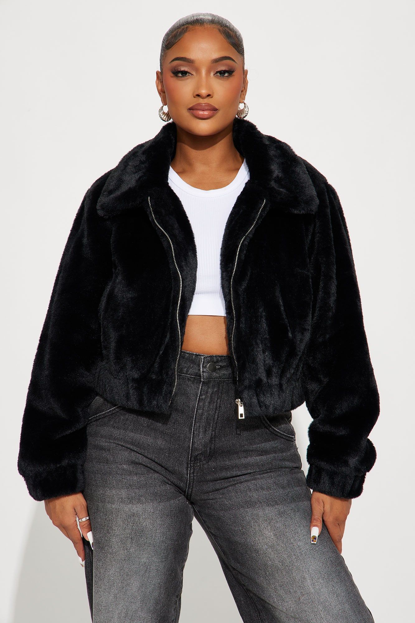 Better With You Faux Fur Jacket - Black sold by Fashion Nova