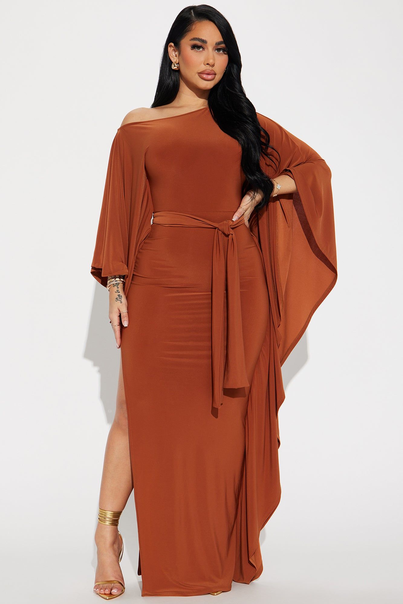 Ivy Draped Maxi Dress - Copper sold by Fashion Nova