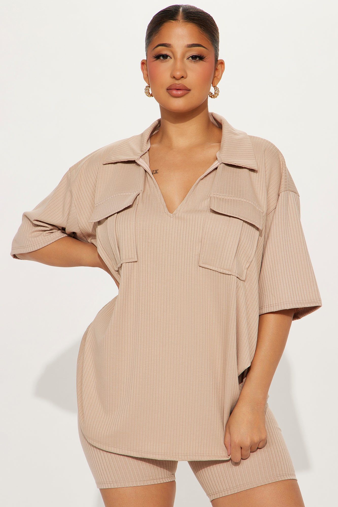 The Thrill Of It Ribbed Short Set - Taupe sold by Fashion Nova product image thumbnail 2