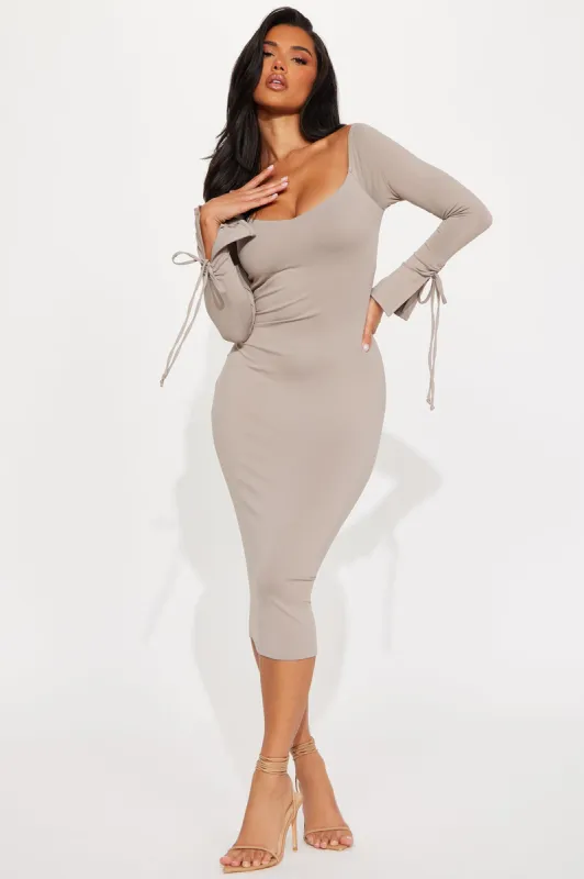 Lola Off Shoulder Midi Dress - Taupe sold by Fashion Nova