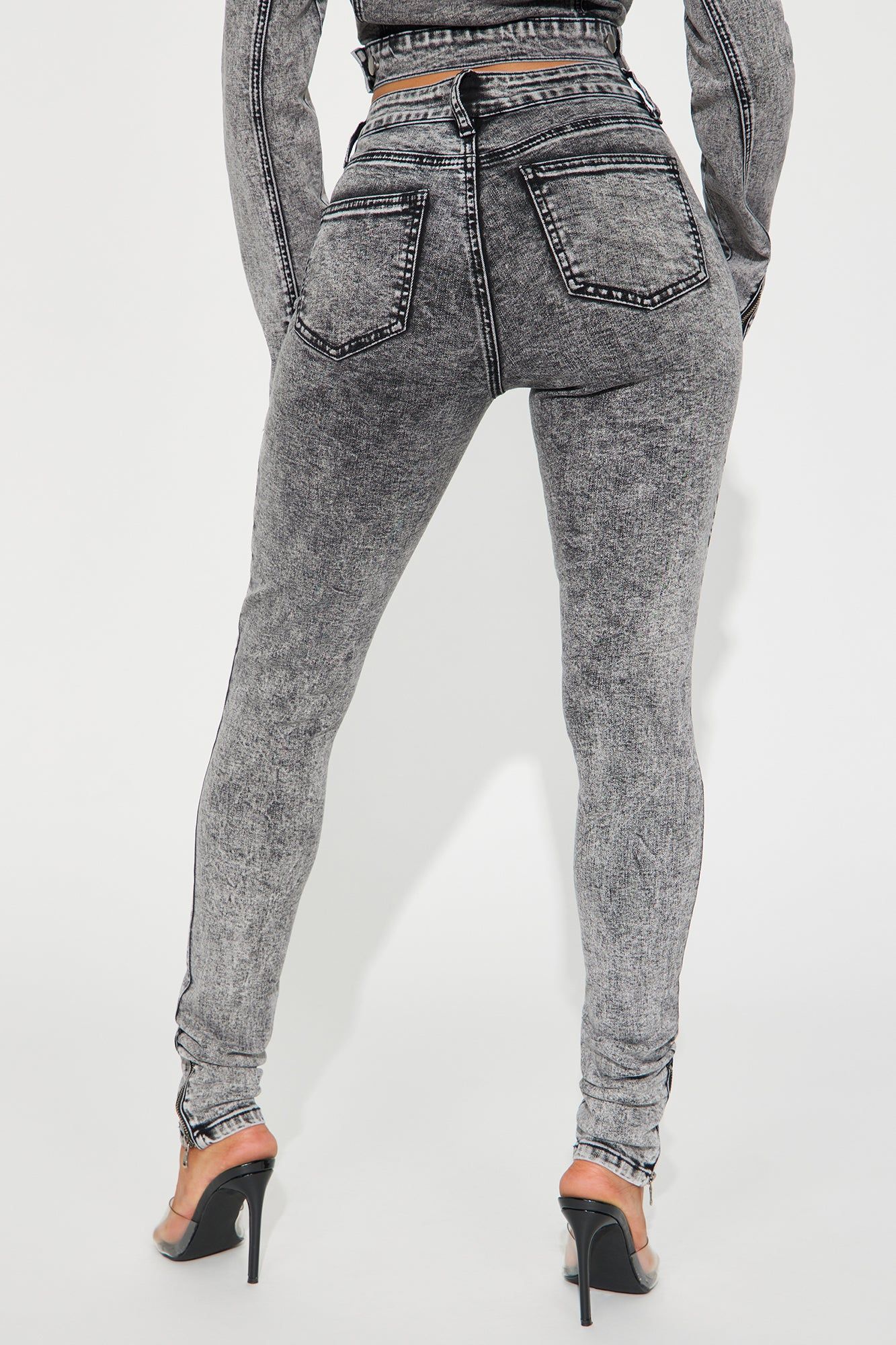 Moto Madness Stretch Skinny Jeans - Acid Wash Grey sold by Fashion Nova product image thumbnail 4