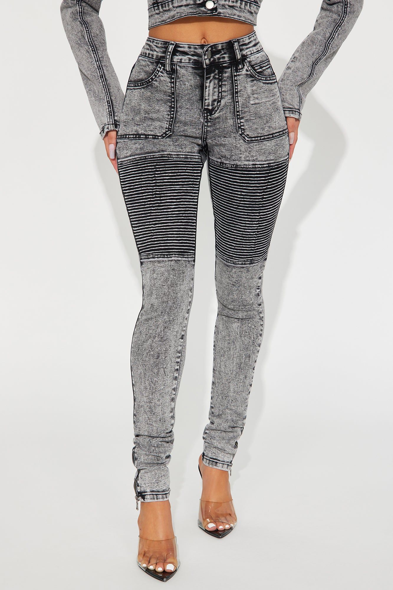 Moto Madness Stretch Skinny Jeans - Acid Wash Grey sold by Fashion Nova product image thumbnail 2