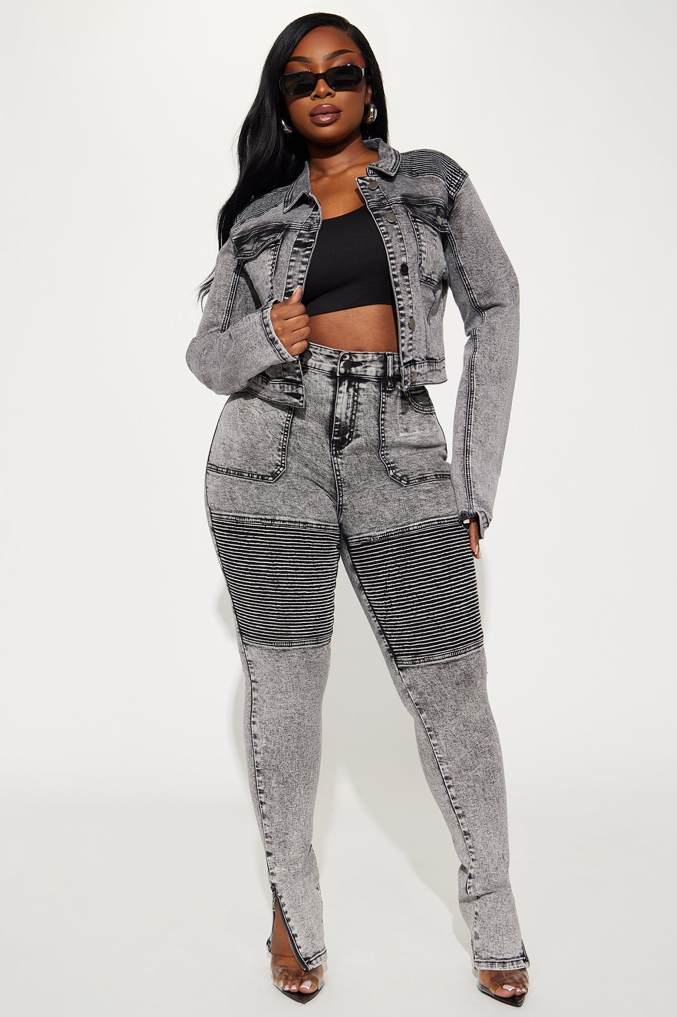 Moto Madness Stretch Skinny Jeans - Acid Wash Grey sold by Fashion Nova product image thumbnail 5