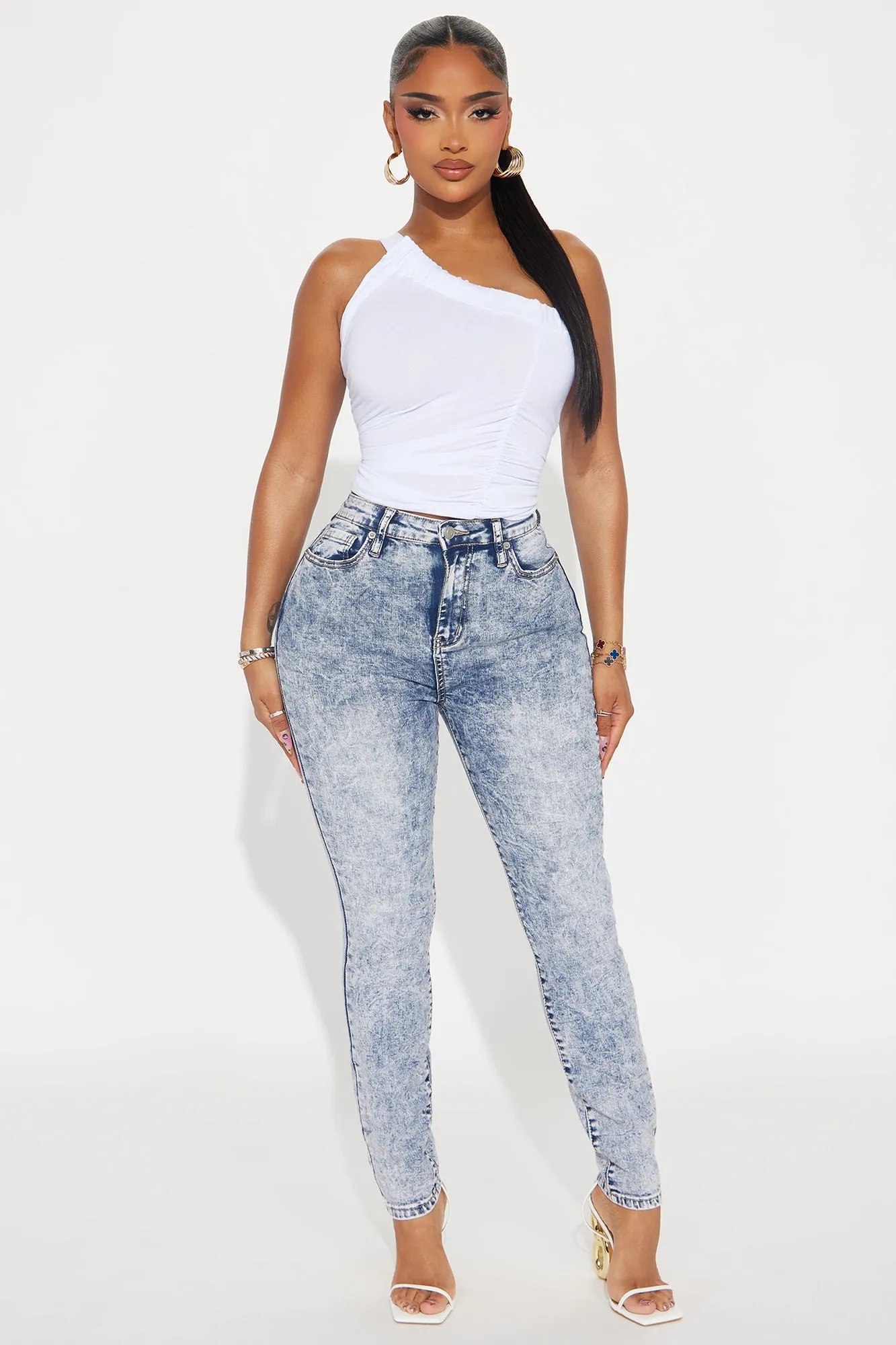 It's A Sure Thing Stretch Skinny Jeans - Vintage Wash sold by Fashion Nova