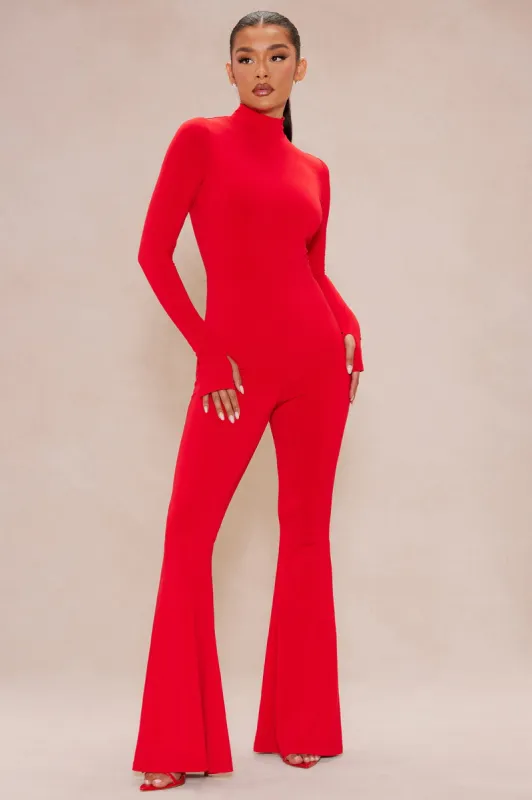 Lennox Double Lined Knit Jumpsuit - Red sold by Fashion Nova
