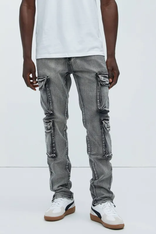 Stand On It Cargo Straight Jeans - Grey sold by Fashion Nova