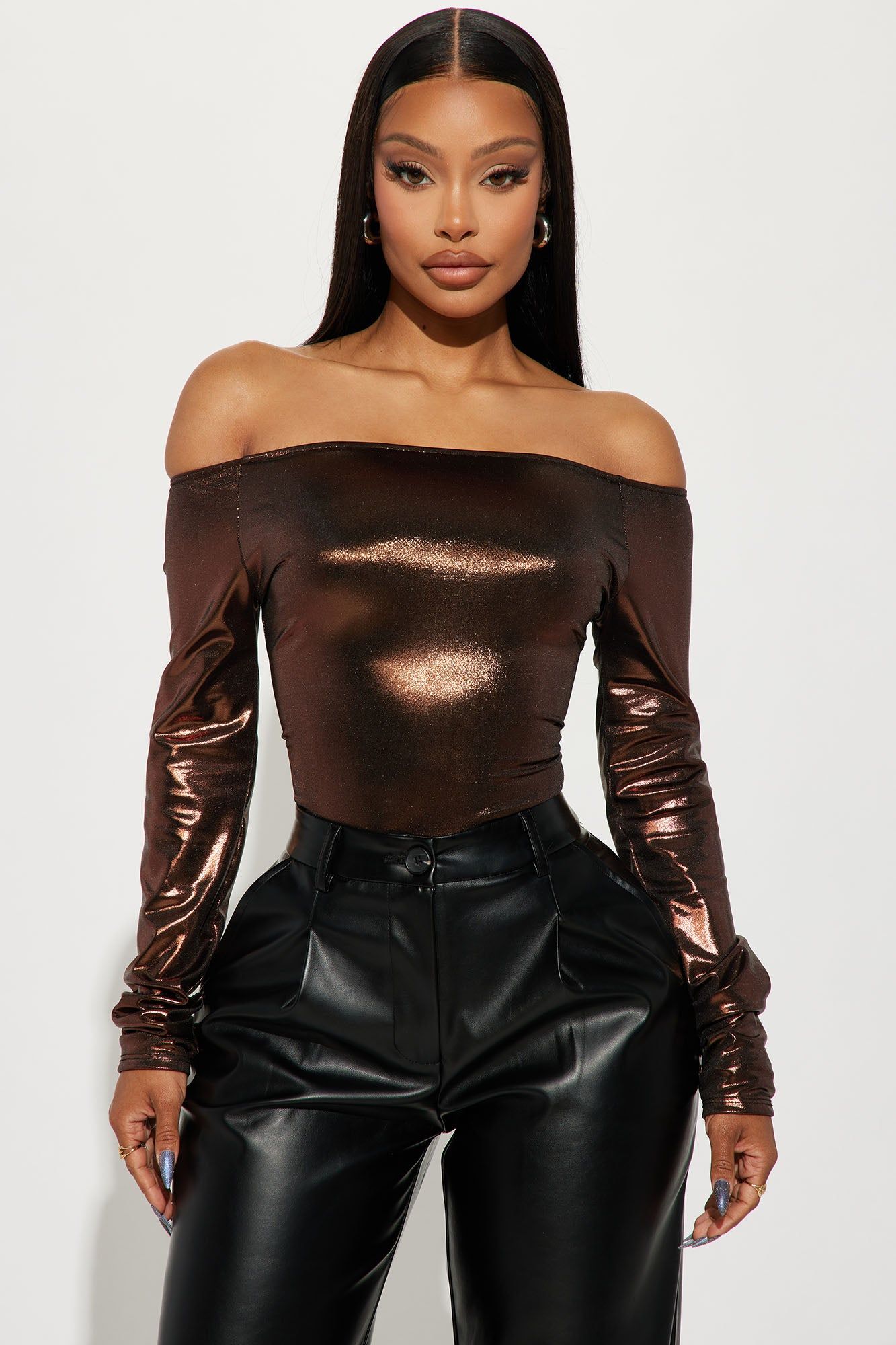 Doing Better Metallic Bodysuit - Rose Gold sold by Fashion Nova product image thumbnail 3