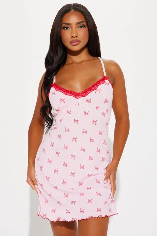 Sleeping Cute Ribbed Bow PJ Sleep Dress - Pink sold by Fashion Nova