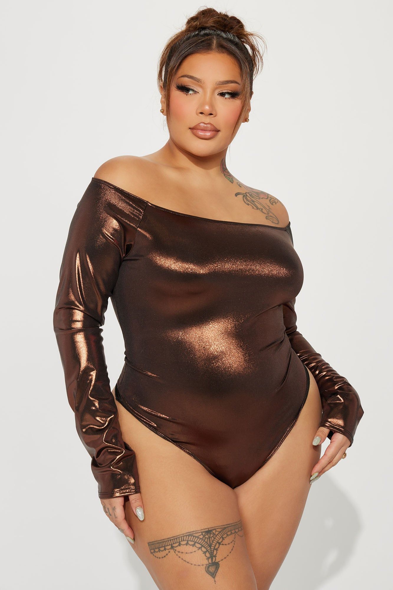 Doing Better Metallic Bodysuit - Rose Gold sold by Fashion Nova product image thumbnail 5