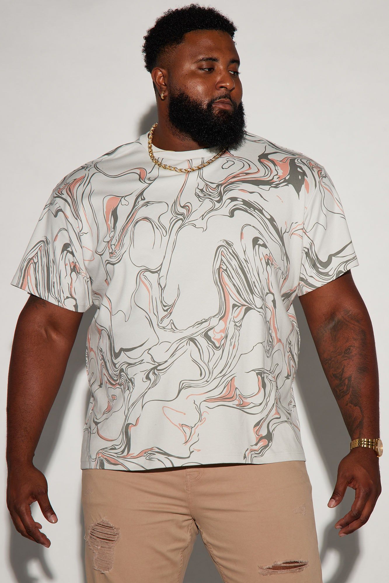 All Marble Short Sleeve Tee - White/combo sold by Fashion Nova