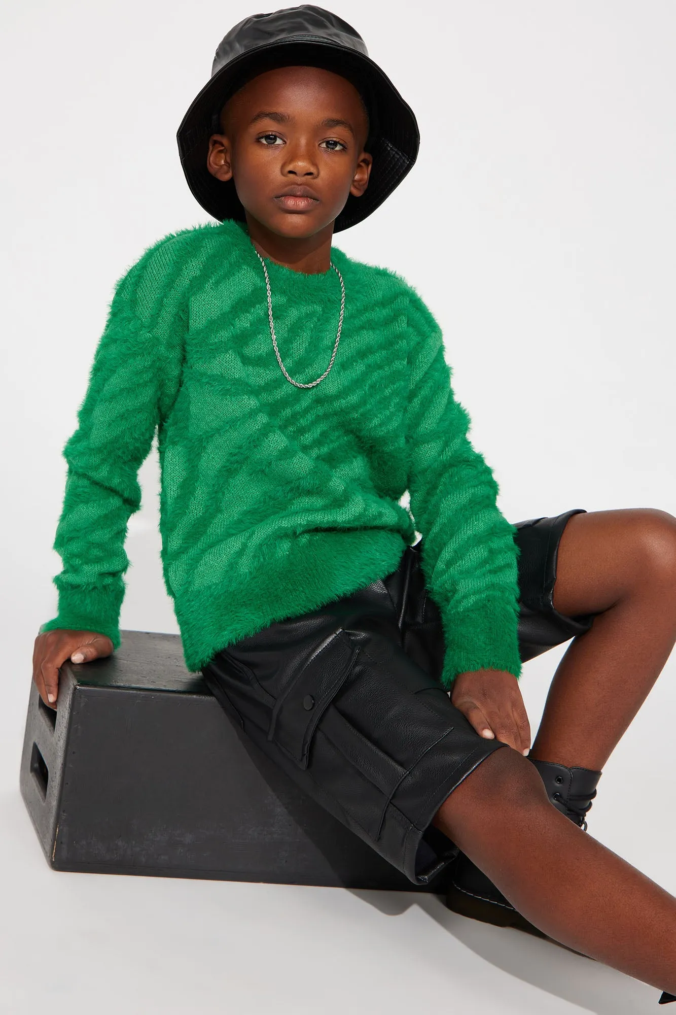 Mini Textured Crewneck Sweater - Green sold by Fashion Nova