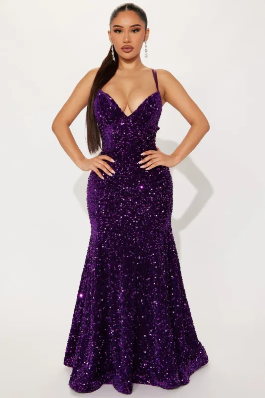 Royal And Fabulous Sequin Gown - Purple sold by Fashion Nova