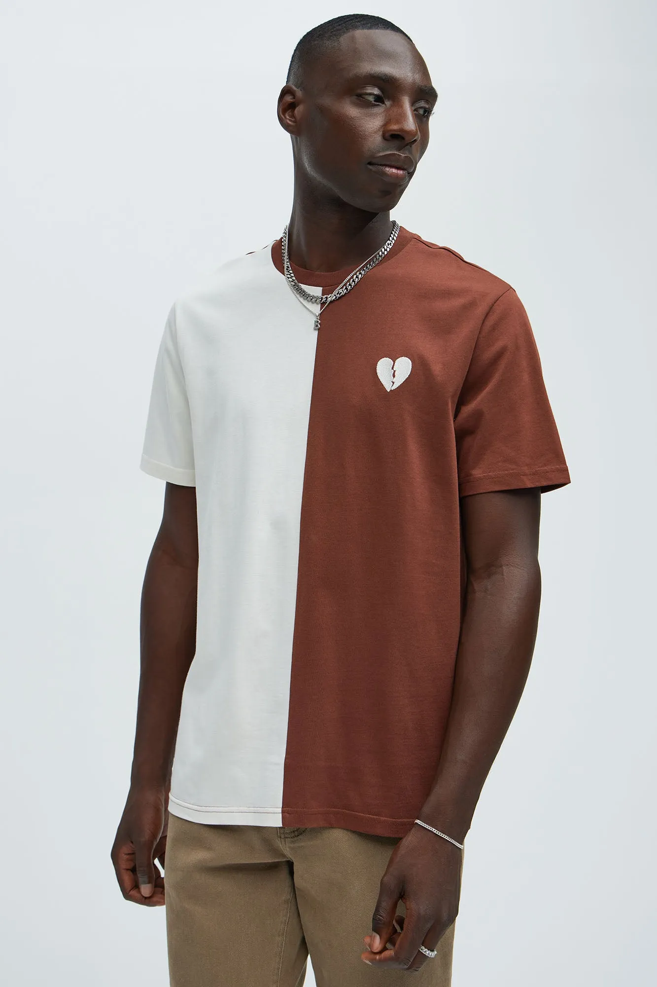 Heart Break Short Sleeve Tee - Rust/combo sold by Fashion Nova